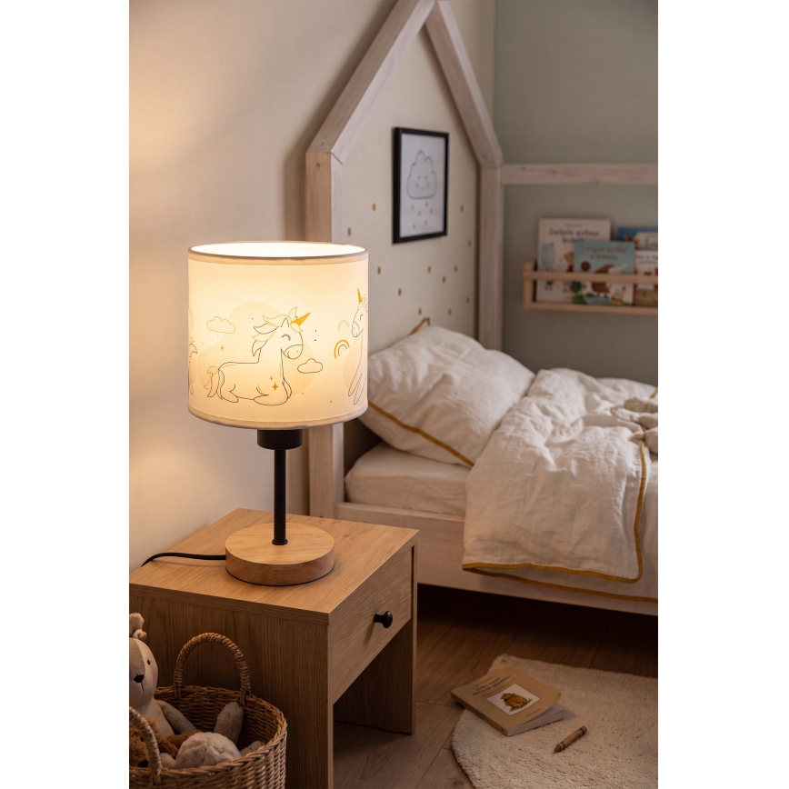 Brilagi - Dziecięca lampka stołowa BOBO WOOD 1xE27/25W/230V dąb/czarny/biały/jednorożce