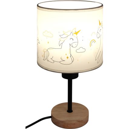 Brilagi - Dziecięca lampka stołowa BOBO WOOD 1xE27/25W/230V dąb/czarny/biały/jednorożce