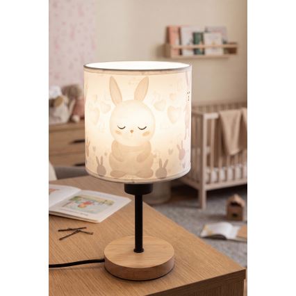 Brilagi - Dziecięca lampka biurkowa BOBO WOOD 1xE27/25W/230V dąb/czarny/biały/króliczki