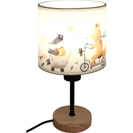 Brilagi - Lampka biurkowa dla dzieci BOBO WOOD 1xE27/25W/230V dąb/czarny/biały/zwierzątka