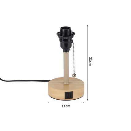Brilagi - Lampka stołowa z portem USB TABLON 1xE27/25W/230V dąb/beżowy