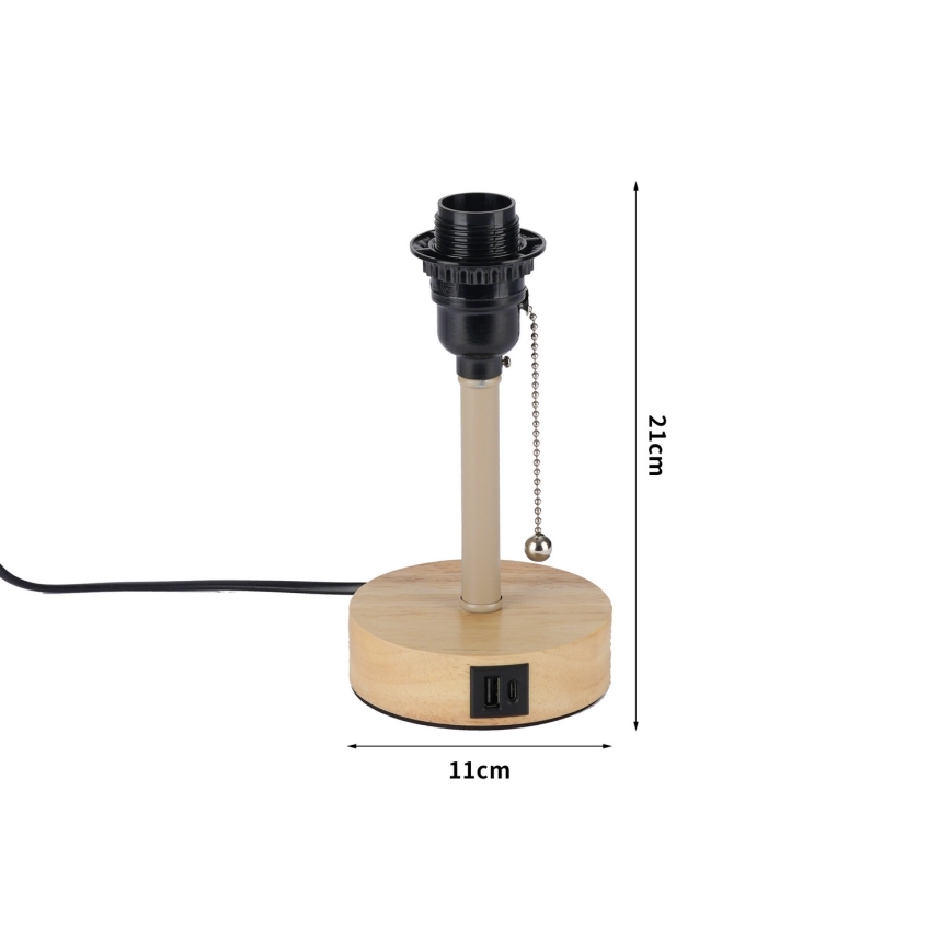 Brilagi - Lampka stołowa z portem USB TABLON 1xE27/25W/230V dąb/beżowy