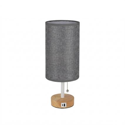 Brilagi - Lampka stołowa z portem USB TABLON 1xE27/25W/230V dąb/biały/szary