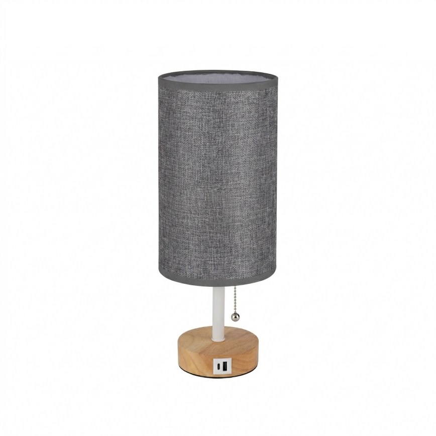 Brilagi - Lampka stołowa z portem USB TABLON 1xE27/25W/230V dąb/biały/szary