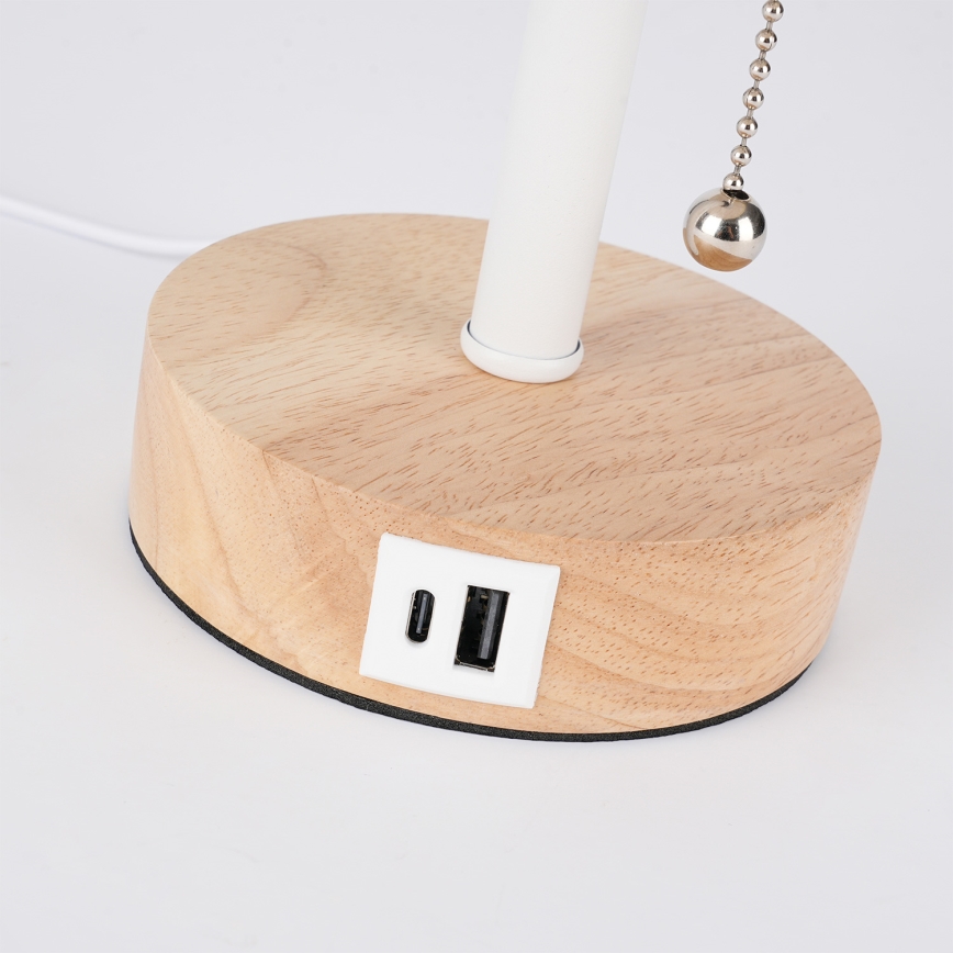 Brilagi - Lampka stołowa z portem USB TABLON 1xE27/25W/230V dąb/biały/szary