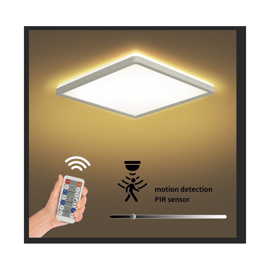 Brilagi - LED Lampa ściemnialna z czujnikiem ruchu i zmierzchu ULTRA SLIM LED/18W/230V 30x30 cm + pilot zdalnego sterowania