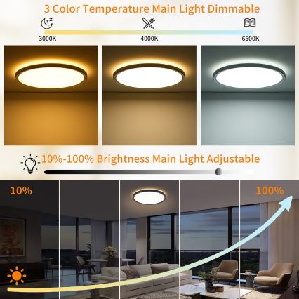 Brilagi - LED Regulowane oświetlenie sufitowe ULTRA SLIM LED/24W/230V 2700-6500K śr. 42 cm czarne + pilot do zdalnego sterowania