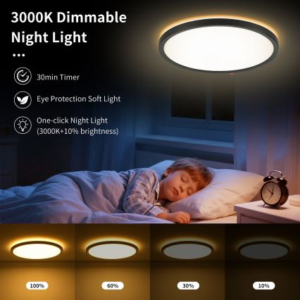Brilagi - LED Regulowane oświetlenie sufitowe ULTRA SLIM LED/24W/230V 2700-6500K śr. 42 cm czarne + pilot do zdalnego sterowania