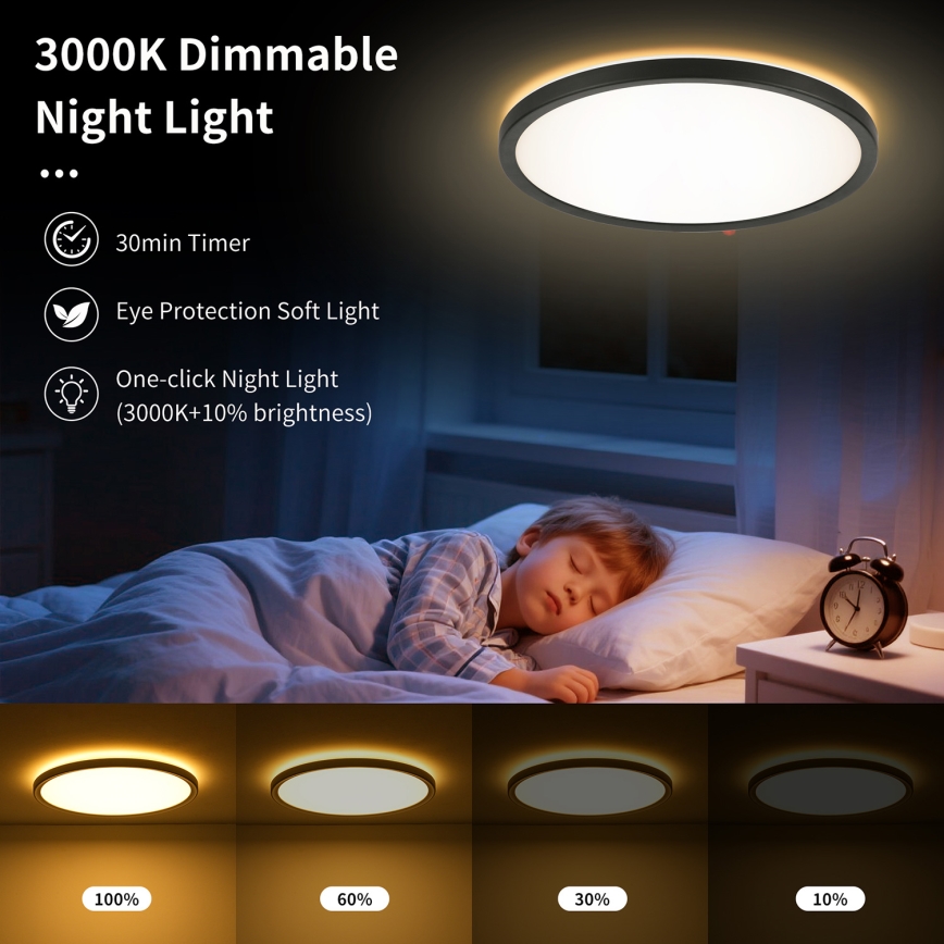 Brilagi - LED Regulowane oświetlenie sufitowe ULTRA SLIM LED/24W/230V 2700-6500K śr. 42 cm czarne + pilot do zdalnego sterowania