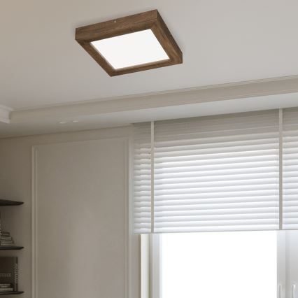 Brilagi - LED regulowane oświetlenie sufitowe do łazienki WOODY FRAME LED/24W/230V dąb orzech 30x30 cm 3000-6000K IP44 + pilot zdalnego sterowania