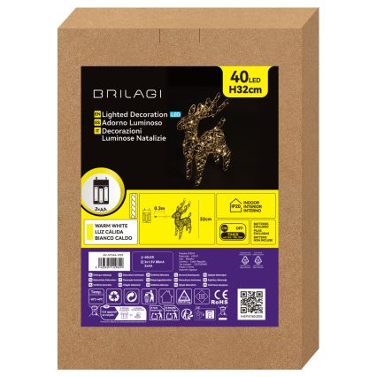 BRILAGI - LED dekoracja świąteczna LED/3xAA 32 cm renifer ciepła biała/złota