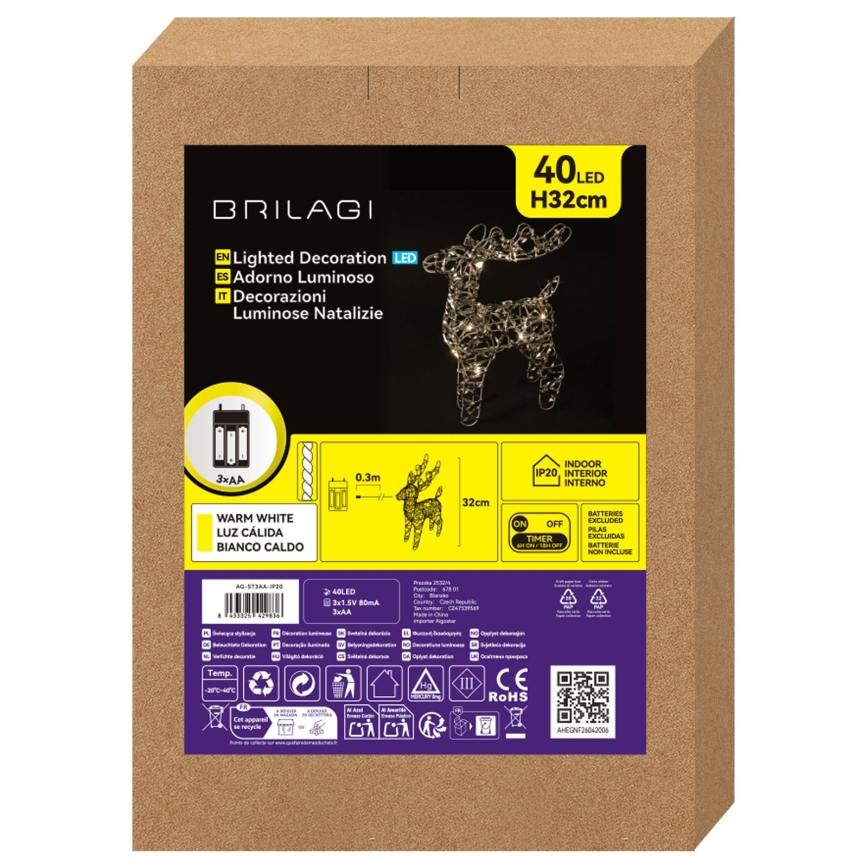 BRILAGI - LED dekoracja świąteczna LED/3xAA 32 cm renifer ciepła biała/srebrna
