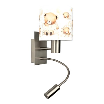 Brilagi - LED Dziecięca elastyczna lampa ścienna BOBO 1xE27/25W/230V + LED/3W matowy chrom/biały/misie