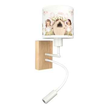 Brilagi - LED Dziecięca elastyczna lampa ścienna BOBO WOOD 1xE27/25W/230V + LED/3W dąb/biały/różowy/wróżki