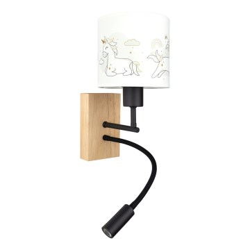 Brilagi - LED Dziecięca elastyczna lampa ścienna BOBO WOOD 1xE27/25W/230V + LED/3W dąb/czarny/biały/jednorożce