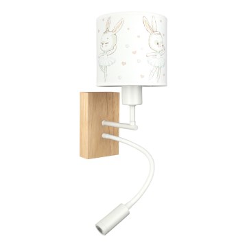 Brilagi - LED Dziecięca giętka lampa ścienna BOBO WOOD 1xE27/25W/230V + LED/3W dąb/biały/króliczki