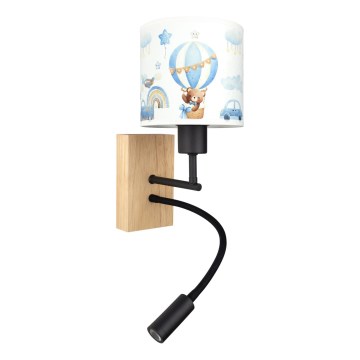 Brilagi - LED dziecięca giętka lampa ścienna BOBO WOOD 1xE27/25W/230V + LED/3W dąb/czarny/biały/niebieski/misie