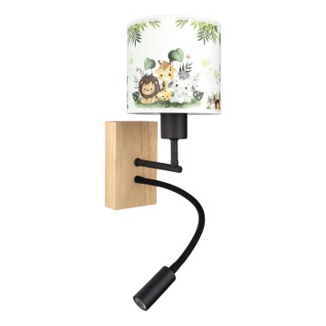 Brilagi - LED Dziecięca giętka lampa ścienna BOBO WOOD 1xE27/25W/230V + LED/3W dąb/czarny/biały/zielony/dżungla
