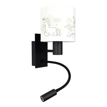 Brilagi - LED Dziecięca giętna lampa ścienna BOBO 1xE27/25W/230V + LED/3W czarna/biała/jednorożce