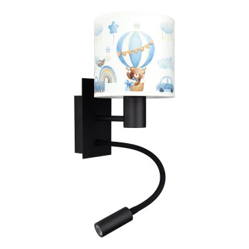 Brilagi - LED Dziecięca giętna lampa ścienna BOBO 1xE27/25W/230V + LED/3W czarna/biała/niebieska/z misiami