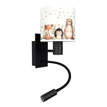 Brilagi - LED Dziecięca giętna lampa ścienna BOBO 1xE27/25W/230V + LED/3W czarna/biała/ze zwierzątkami