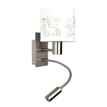 Brilagi - LED dziecięca giętna lampa ścienna BOBO 1xE27/25W/230V + LED/3W matowy chrom/biały/jednorożce