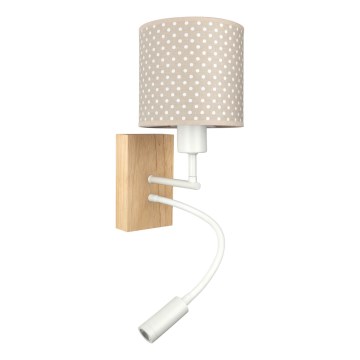 Brilagi - LED Dziecięca giętna lampa ścienna BOBO WOOD 1xE27/25W/230V + LED/3W dąb/biały/beżowy/w kropki