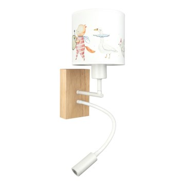 Brilagi - LED Dziecięca giętna lampa ścienna BOBO WOOD 1xE27/25W/230V + LED/3W dąb/biały/zwierzątka