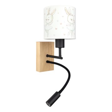 Brilagi - LED Dziecięca giętna lampa ścienna BOBO WOOD 1xE27/25W/230V + LED/3W dąb/czarny/biały/króliczki