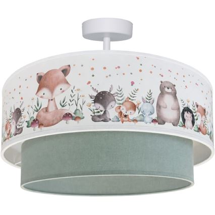 Brilagi - LED Dziecięcy Przysufitowy Żyrandol BOBO 1xE27/60W/230V Ø 40 cm biały/zielony/z motywem zwierzątek