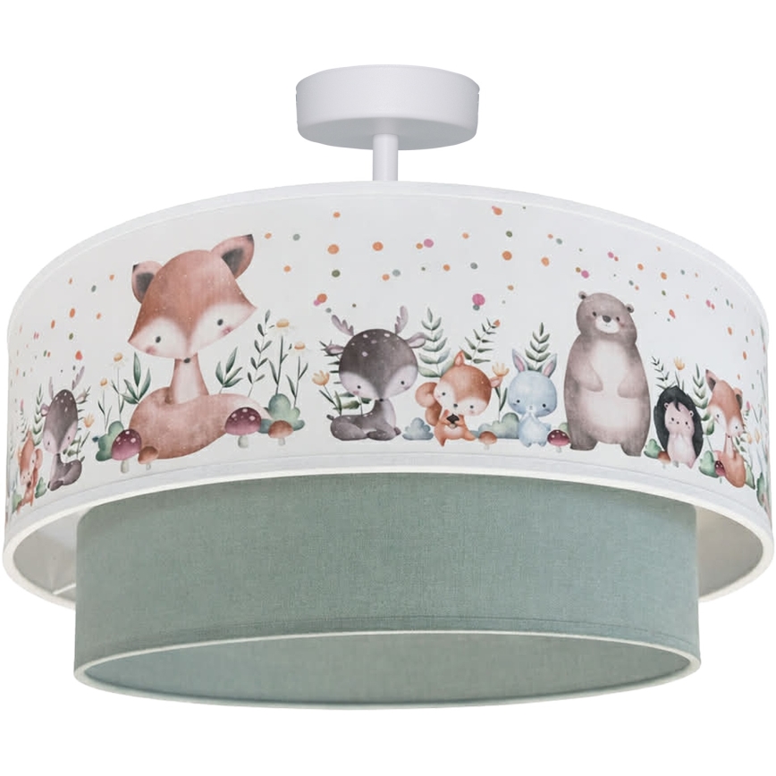 Brilagi - LED Dziecięcy Przysufitowy Żyrandol BOBO 1xE27/60W/230V Ø 40 cm biały/zielony/z motywem zwierzątek