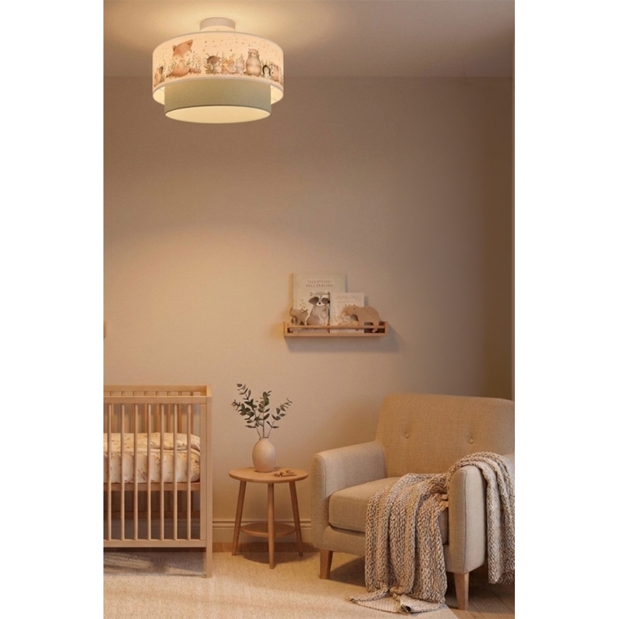 Brilagi - LED Dziecięcy Przysufitowy Żyrandol BOBO 1xE27/60W/230V Ø 40 cm biały/zielony/z motywem zwierzątek