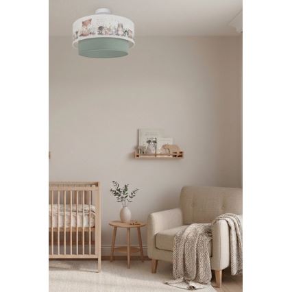 Brilagi - LED Dziecięcy Przysufitowy Żyrandol BOBO 1xE27/60W/230V Ø 40 cm biały/zielony/z motywem zwierzątek