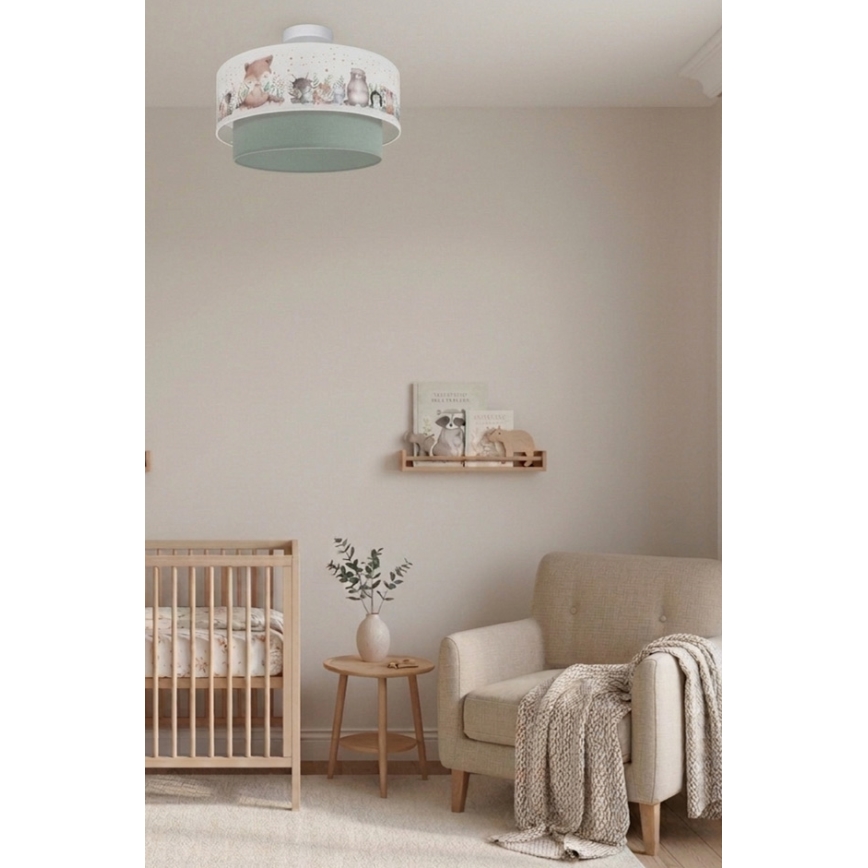 Brilagi - LED Dziecięcy Przysufitowy Żyrandol BOBO 1xE27/60W/230V Ø 40 cm biały/zielony/z motywem zwierzątek