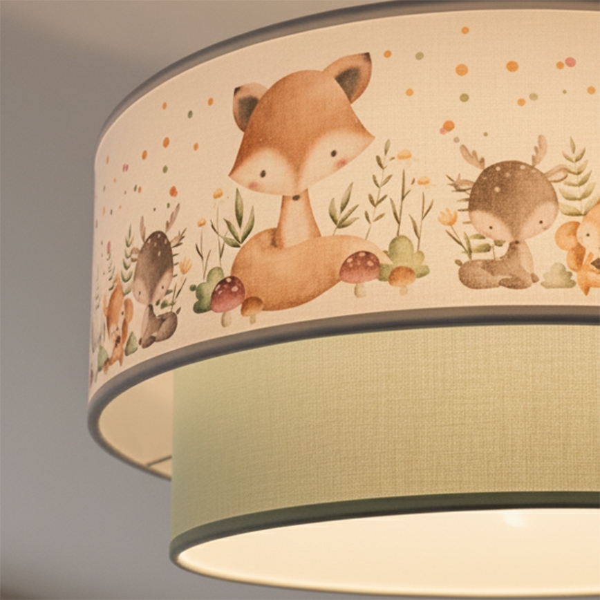 Brilagi - LED Dziecięcy Przysufitowy Żyrandol BOBO 1xE27/60W/230V Ø 40 cm biały/zielony/z motywem zwierzątek
