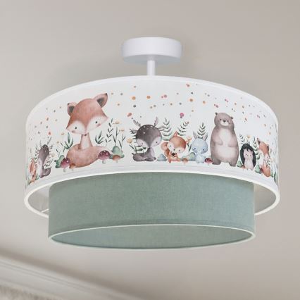 Brilagi - LED Dziecięcy Przysufitowy Żyrandol BOBO 1xE27/60W/230V Ø 40 cm biały/zielony/z motywem zwierzątek