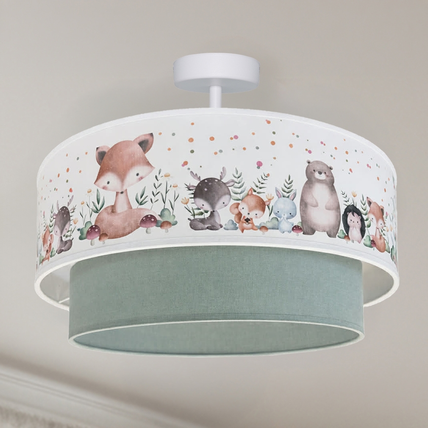 Brilagi - LED Dziecięcy Przysufitowy Żyrandol BOBO 1xE27/60W/230V Ø 40 cm biały/zielony/z motywem zwierzątek