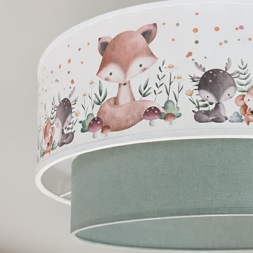 Brilagi - LED Dziecięcy Przysufitowy Żyrandol BOBO 1xE27/60W/230V Ø 40 cm biały/zielony/z motywem zwierzątek