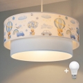 Brilagi-LED Dziecięca lampa wisząca na linkę BOBO 1xE27/60W/230V Ø 40 cm kremowy/niebieski/z misiem