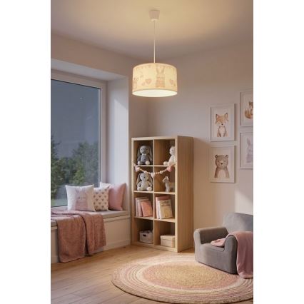 Brilagi - LED dziecięca lampa wisząca na linku BOBO 1xE27/10W/230V śr. 35 cm biała / z motywem zwierzątek