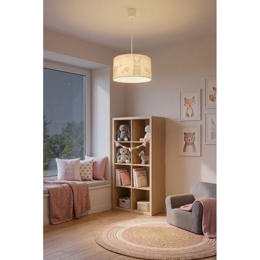 Brilagi - LED dziecięca lampa wisząca na linku BOBO 1xE27/10W/230V śr. 35 cm biała / z motywem zwierzątek