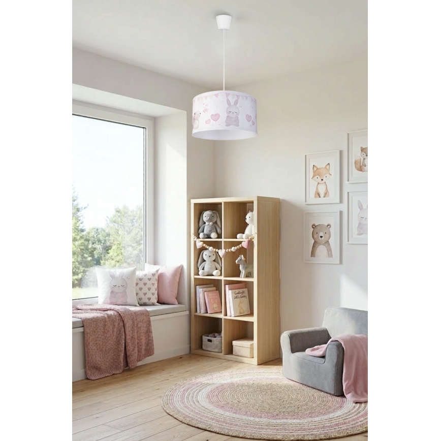 Brilagi - LED dziecięca lampa wisząca na linku BOBO 1xE27/60W/230V śr. 35 cm biała / z motywem zwierzątek