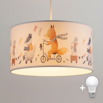 Brilagi - LED dziecięca lampa wisząca na przewodzie BOBO 1xE27/10W/230V śr. 35 cm biała/zwierzątka