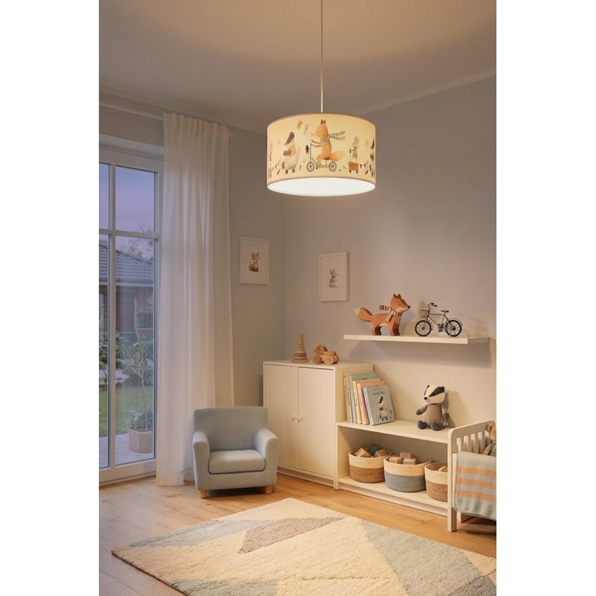 Brilagi - LED dziecięca lampa wisząca na przewodzie BOBO 1xE27/10W/230V śr. 35 cm biała/zwierzątka