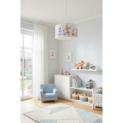 Brilagi - LED dziecięca lampa wisząca na przewodzie BOBO 1xE27/60W/230V śr. 35 cm biała/zwierzątka