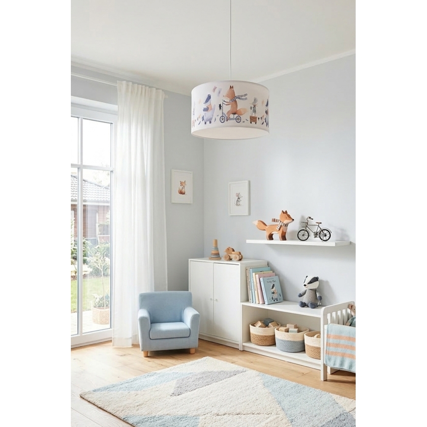 Brilagi - LED dziecięca lampa wisząca na przewodzie BOBO 1xE27/60W/230V śr. 35 cm biała/zwierzątka