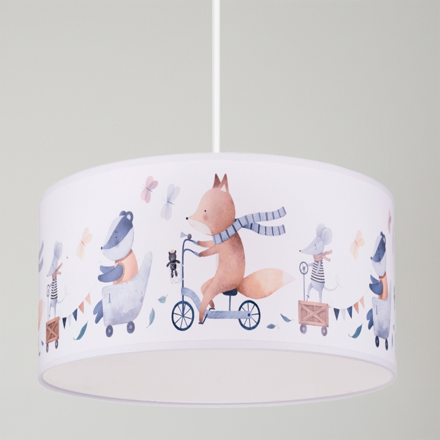 Brilagi - LED dziecięca lampa wisząca na przewodzie BOBO 1xE27/60W/230V śr. 35 cm biała/zwierzątka