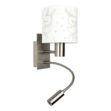 Brilagi - LED dziecięca regulowana lampa ścienna BOBO 1xE27/25W/230V + LED/3W matowy chrom/biały/króliczki