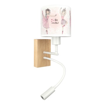 Brilagi - LED Dziecięca regulowana lampa ścienna BOBO WOOD 1xE27/25W/230V + LED/3W dąb/biały/różowy/baletki
