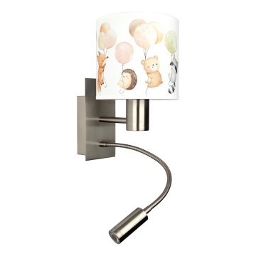 Brilagi - LED dziecięcy giętki kinkiet BOBO 1xE27/25W/230V + LED/3W matowy chrom/biały/zwierzątka